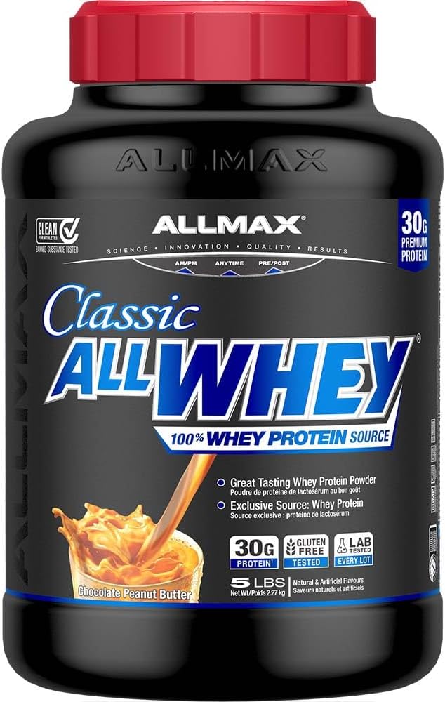 ALLMAX Classic ALLWHEY,花生酱 - 5 磅 - 每勺 30 克蛋白质 - 不含麸质