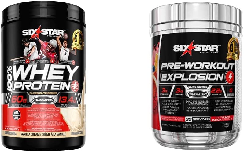 Six Star 乳清蛋白粉(香草味,2 磅)| 鍛煉前爆炸(水果賓治味,30 份)
