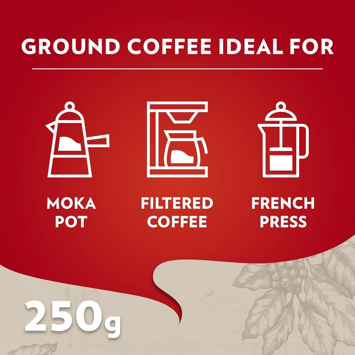 Lavazza Qualita Rossa 研磨咖啡混合袋,浓缩咖啡中度烘焙,250 克砖 - 非常适合咖啡、拿铁、卡布奇诺等