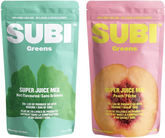 SUBI 最佳绿色超级食品,无味蔬菜和每日绿色蔬菜替代品 原料:早晨能量助推器 40 天供应量 & 最佳绿色超级食品,桃子,早晨能量助推器,40 天供应量