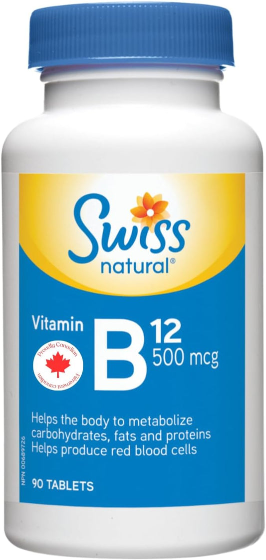 瑞士天然维生素 B12(氰钴胺素)500 微克 | 90 片 | 帮助代谢碳水化合物、脂肪和蛋白质