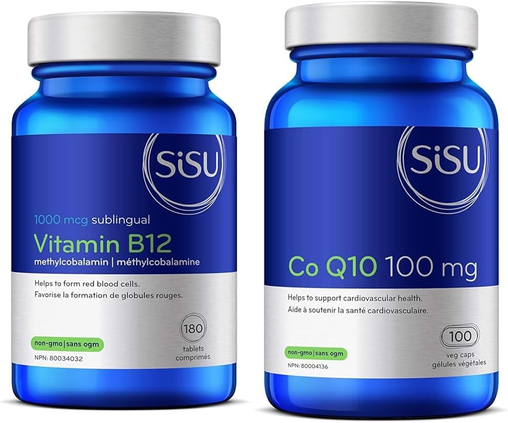 SISU 维生素 B12 1000 微克甲钴胺,180 片 & 辅酶 Q10 100 毫克 100 VC(1 包)