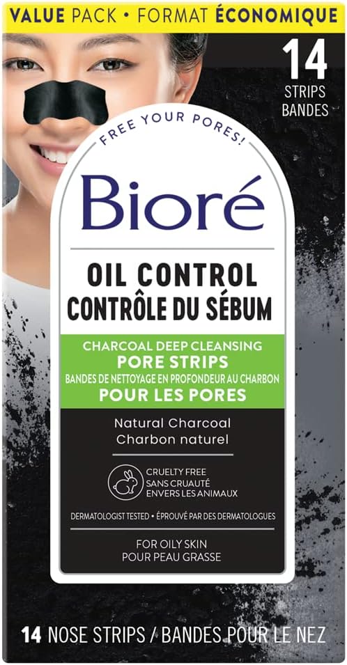 Bioré Deep Cleansing Charcoal Pore Strips Value Pack for Instant Pore Unclogging and Blackhead Removal (14 Count)