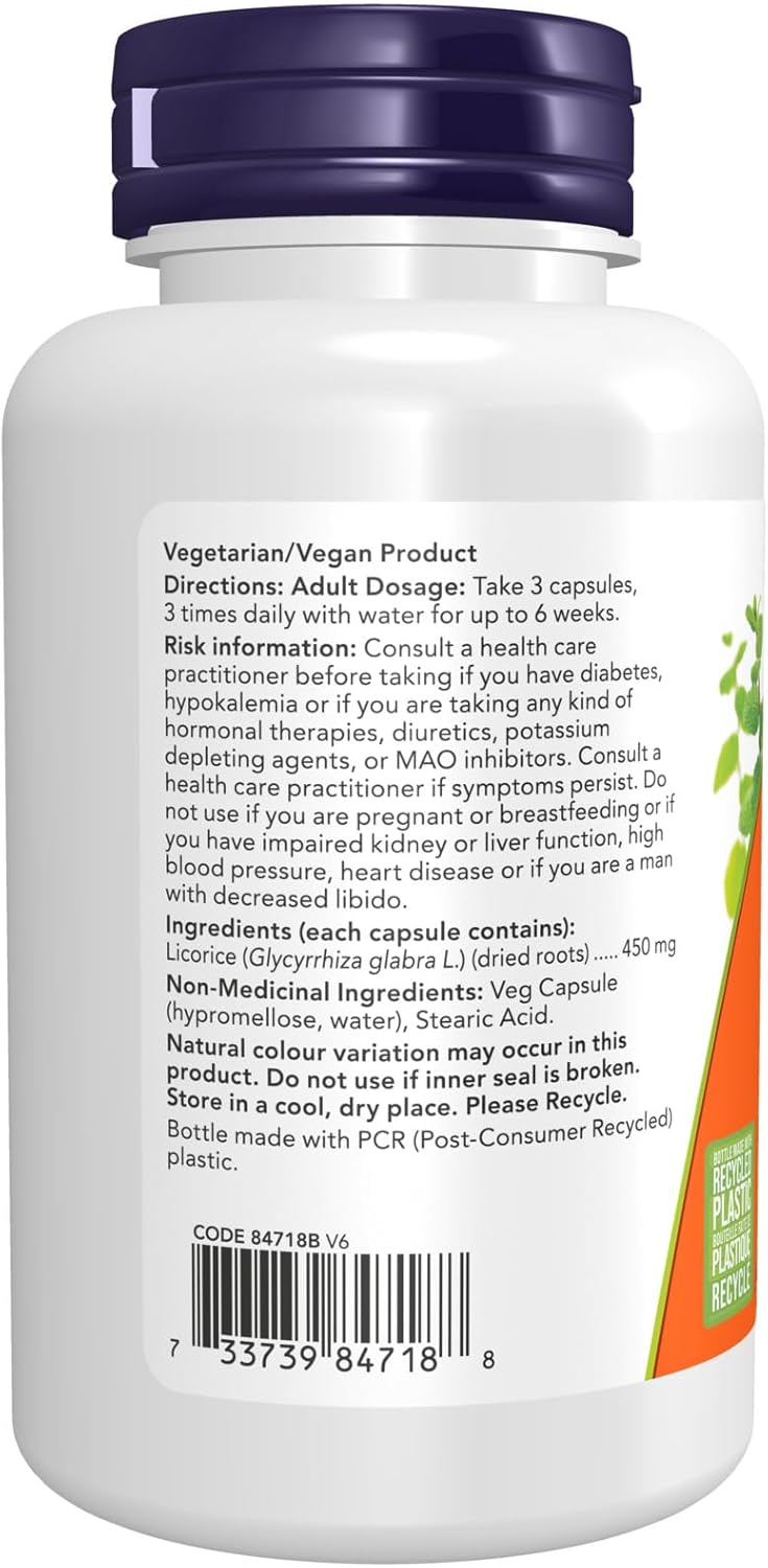 NOW Supplements 甘草根 450 毫克膠囊,100 粒