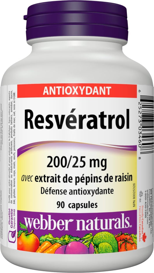 Webber Naturals 白藜芦醇与葡萄籽提取物,90 粒胶囊,抗氧化支持