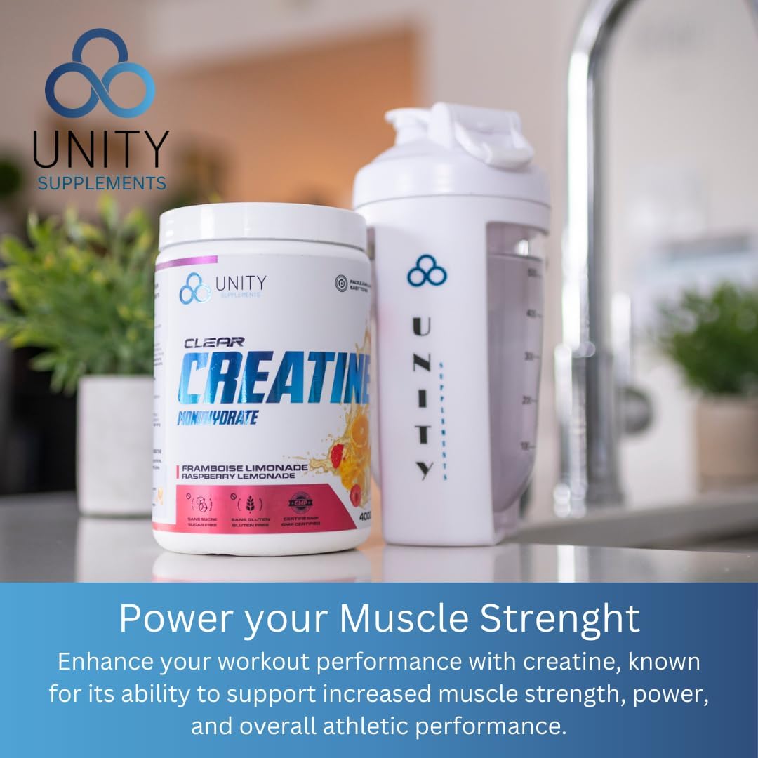 Unity Supplements 調味肌酸一水合物粉 - 促進肌肉生長、恢復、力量和性能 - 5 克純肌酸 - 60 份(400 克) - 易混合配方(覆盆子檸檬水)