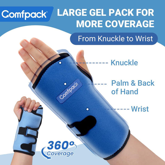 Comfpack Wrist Ice Pack Wrap for Carpal Tunnel Relief, Hot Cold Therapy Wrist Brace with Gel Pack Insert for Rheumatoid Arthritis, Tendonitis, Swelling, Sprain, Hand Injuries