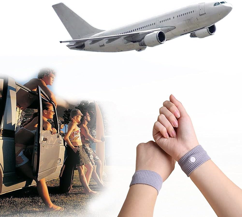 Travel Wristbands,Travel Motion Sickness Relief Wrist Band,Natural Nausea Relief,4-Pair (Black+Grey)