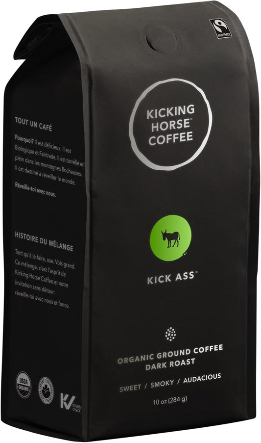 Kicking Horse Coffee,Kick Ass,深度烘焙,研磨,284 克 - 有機認證、公平貿易、猶太潔食咖啡 &,Grizzly Claw,深度烘焙,全豆,1 磅 - 有機認證、公平貿易、猶太潔食咖啡