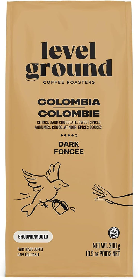 平磨咖啡 - 哥倫比亞單一產地 - 深度烘焙,研磨 - 公平貿易,猶太潔食 - 特色咖啡 - 滴濾咖啡,法式濾壓壺咖啡,手沖咖啡 - 濃鬱,醇厚,濃烈 - 加拿大烘焙 - 300克/10.5盎司