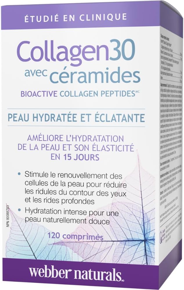 Webber Naturals Collagen30 含神經醯胺,生物活性膠原蛋白勝肽,120 片,保濕亮澤,有助於改善皮膚保濕、彈性和光滑度