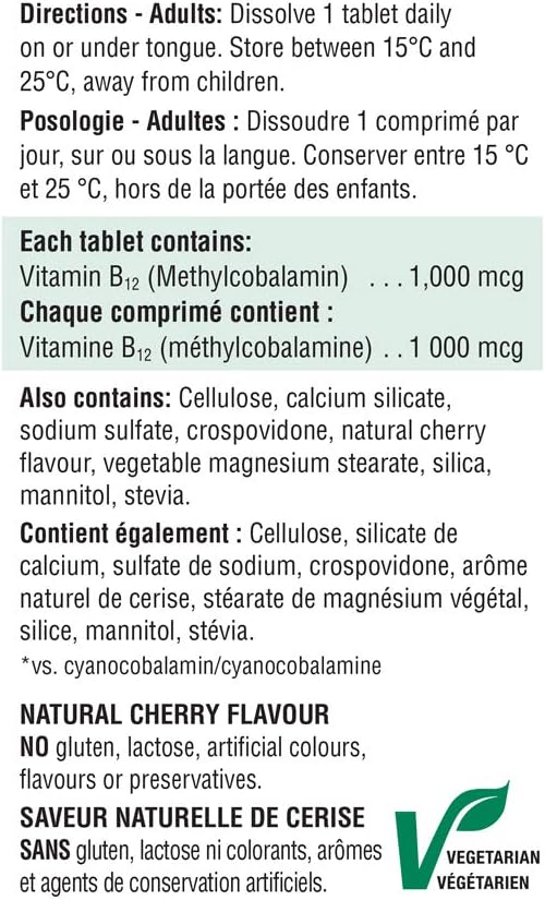 Vitamin B12 Methylcobalamin 1,000 mcg Fast-Dissolving Tablets & Vitamin D 1,000IU 500 Tablets