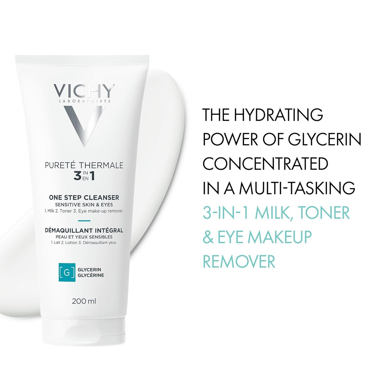 Vichy Gentle Facial Cleanser and Makeup Remover, Purete Thermal 3-in-1 Face Cleanser for Sensitive Skin, Hypoallergenic, Dermatologist Recommended, Paraben-Free, 200mL