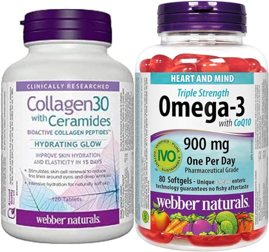 Webber Naturals 膠原蛋白 30 含神經醯胺 + Omega-3 含輔酶 Q10 套裝