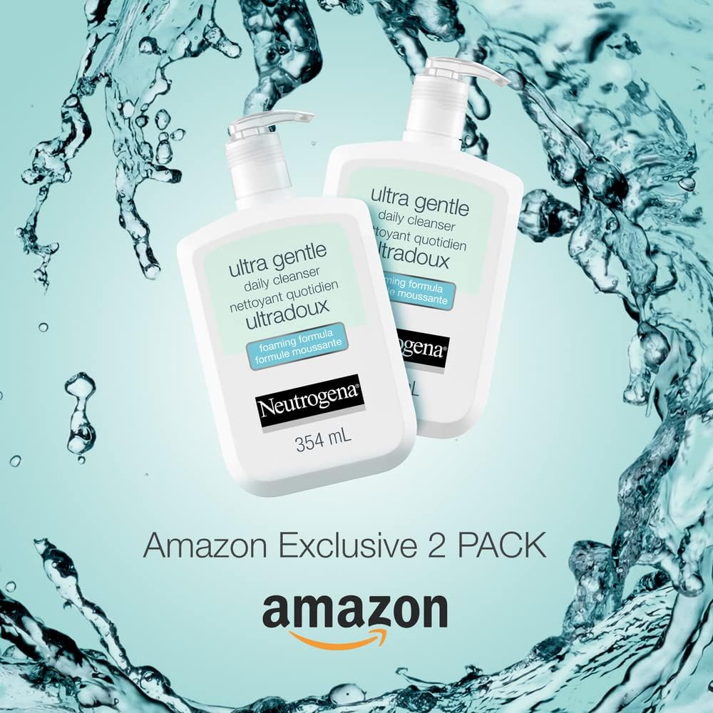 Neutrogena Ultra Gentle Daily Face Wash, Foaming Facial Cleanser, Fragrance Free, Pack of 2 (708 ml Total)
