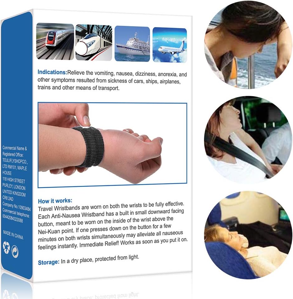 Travel Wristbands,Travel Motion Sickness Relief Wrist Band,Natural Nausea Relief,4-Pair (Black+Grey)