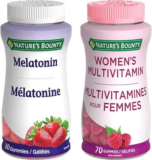 Nature's Bounty 褪黑激素补充剂,帮助重置身体的睡眠-觉醒周期,2.5 毫克,60 粒软糖和女性复合维生素,帮助维持身体健康,70 粒软糖