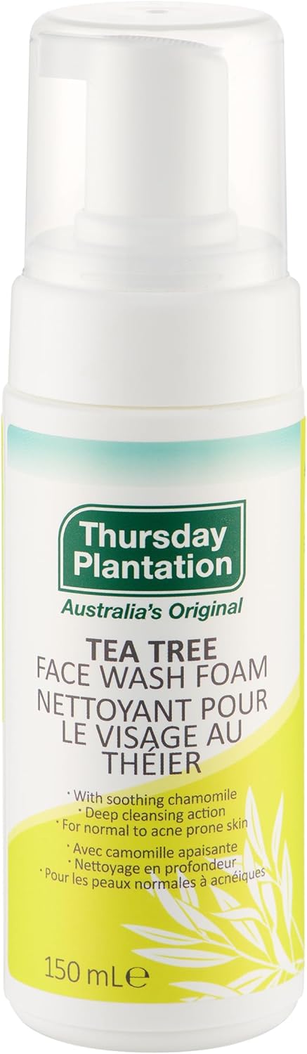 Thursday Plantation Tea Tree Face Wash Foam - Daily Foaming Facial Cleanser & Makeup Remover for Oily, Dry & Sensitive Skin - For Men & Women - 150ml