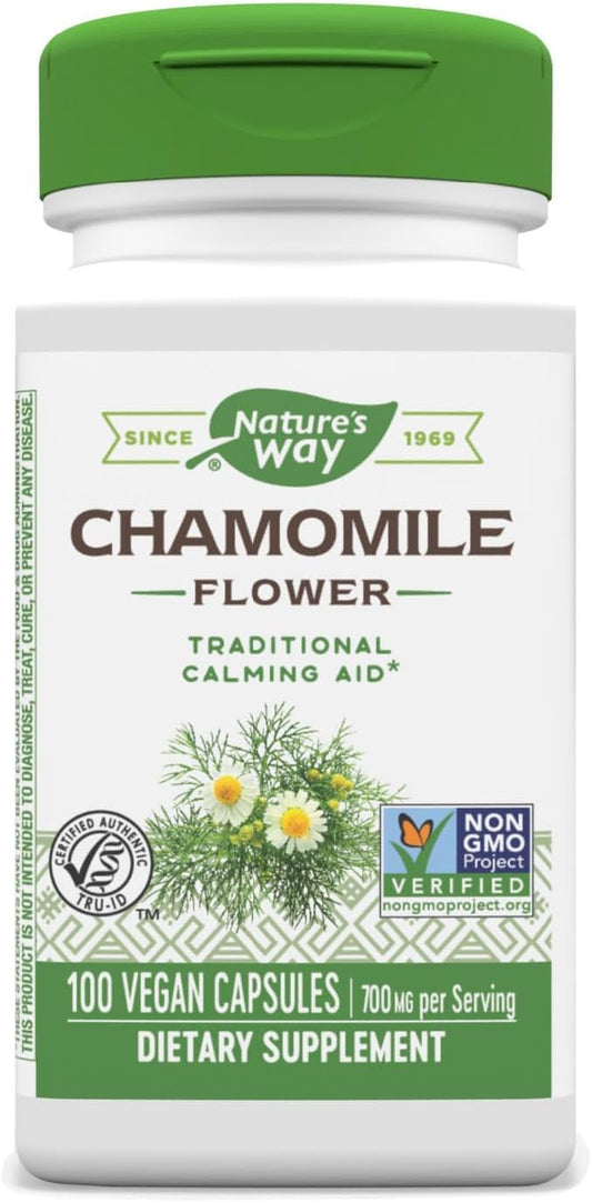 Nature's Way Premium Chamomile Flowers Capsules - Herbal Digestive Support - Non-GMO, Free from Common Allergens, 100 Vegetarian Capsules
