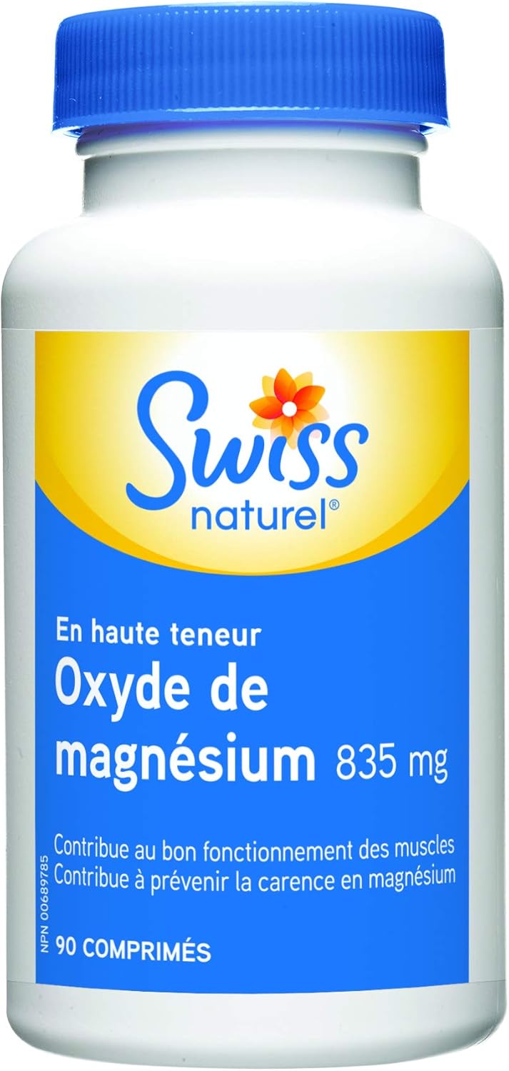 瑞士天然 – 氧化鎂,835毫克 | 高效力和吸收 – 正常心臟功能、神經系統、骨骼形成和肌肉健康 | 非基因改造、無麩質 | 不添加防腐劑 | 90片