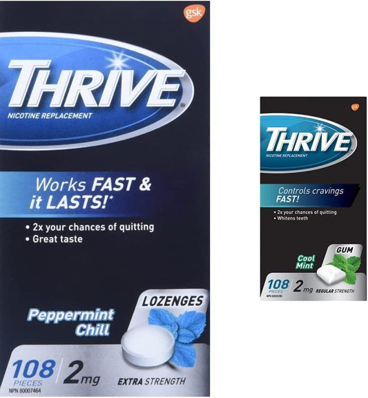 Thrive Nicotine Replacement Lozenges and Gum (2mg), Quit Smoking Aid Bundle | Mint Flavours