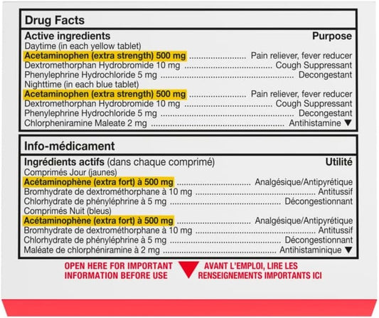 泰诺强效感冒药片,缓解感冒症状,日夜均可服用,方便装,10片