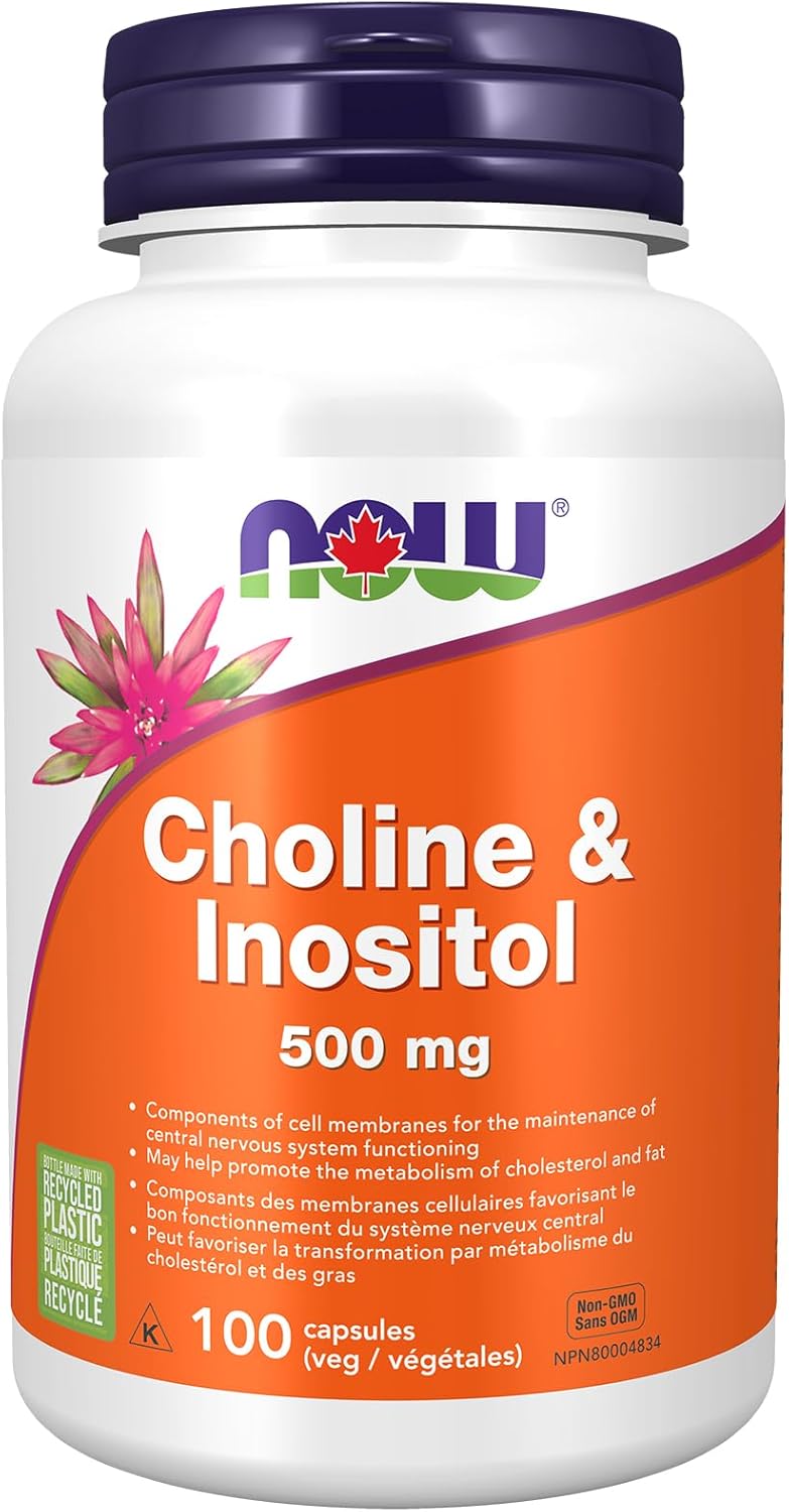 NOW Supplements, 膽鹼和肌醇 500 毫克,健康神經傳導*,神經系統健康,100 粒膠囊