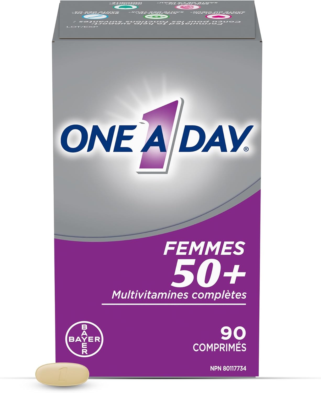 每日一片复合维生素,适合 50 岁以上女性 - 含维生素 A、B6、B12、C、D、E、生物素、钙、镁和锌的女性每日维生素,有助于支持免疫功能、骨骼健康等,90 片装