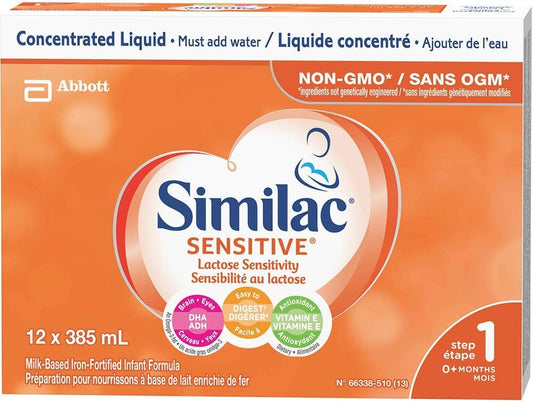 Similac Sensitive 乳糖敏感嬰兒配方奶粉,濃縮液,12 x 385 毫升,0+ 個月,橙味,385 毫升(12 包)