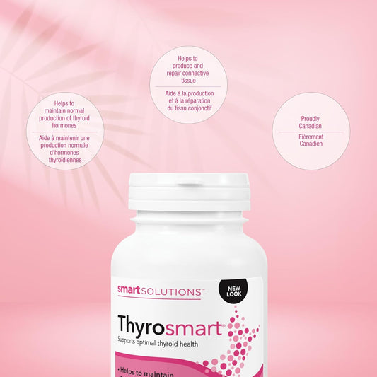 Smart Solutions Thyrosmart 素食胶囊,有助于维持甲状腺激素的正常分泌,并促进结缔组织的生成和修复。富含 L-酪氨酸,不含麸质,不含人工防腐剂……