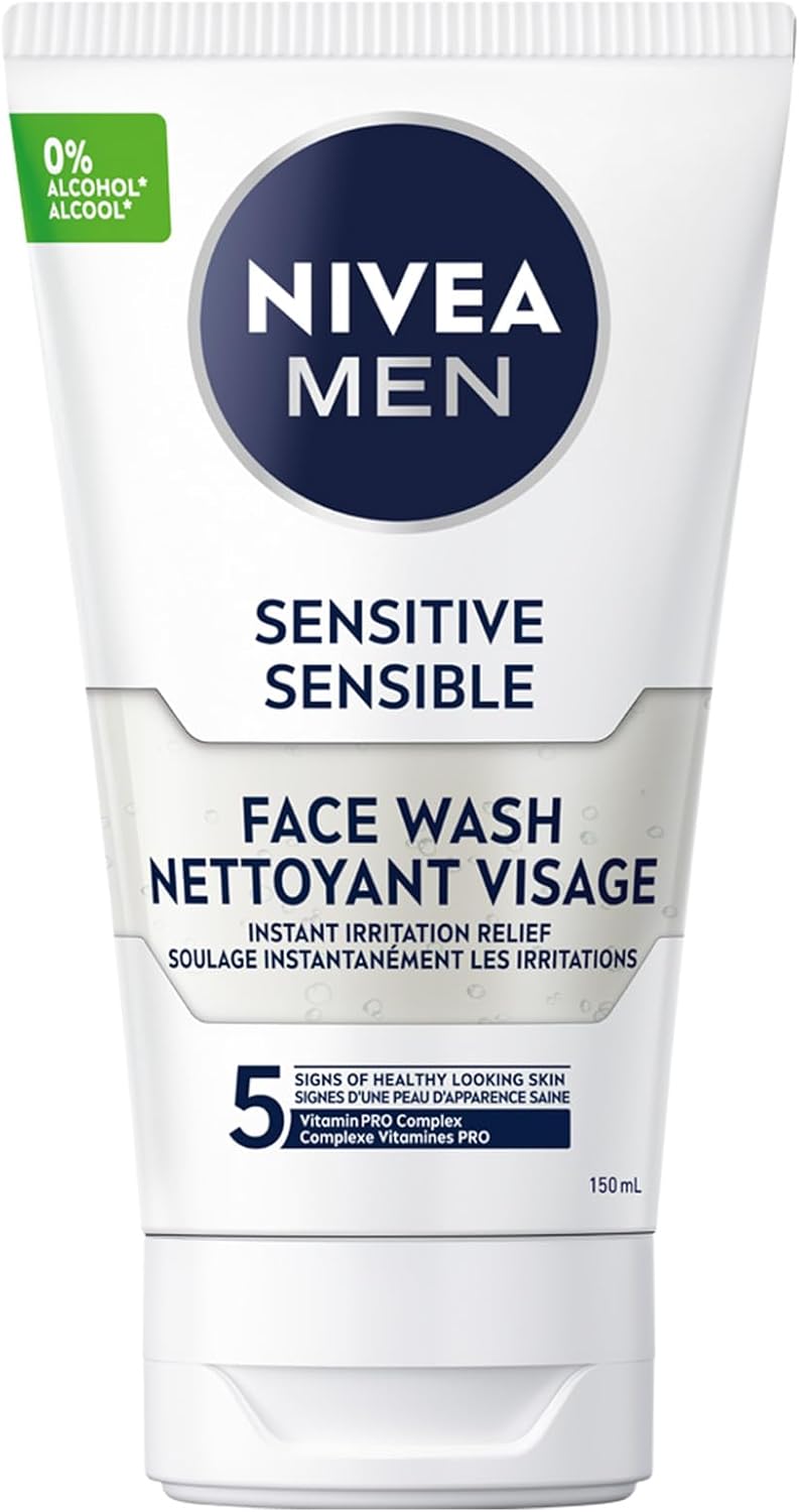 NIVEA MEN Sensitive Skin Face Wash, Soap-Free Gentle Face Cleanser with Chamomile and Vitamin E, Men's Face Wash for Sensitive Skin, No Drying Alcohol, Dermatologically-Tested Skin Care, 150mL