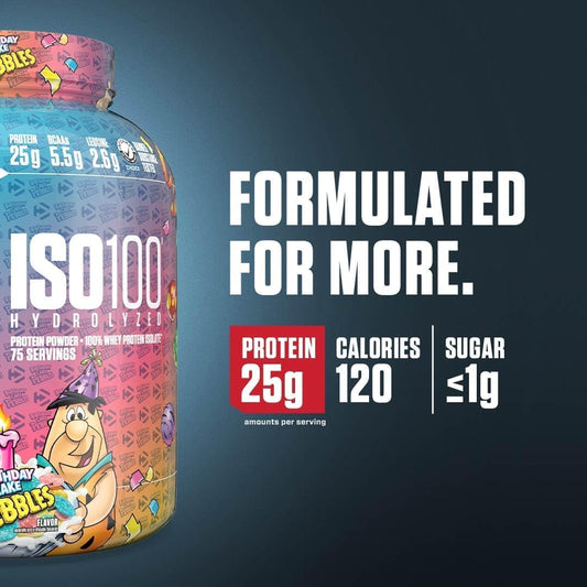 Dymatize ISO100 水解蛋白粉,100% 乳清分離蛋白,25 克蛋白質,5.5 克 BCAA,無麩質,快速吸收,易消化,生日鵝卵石,20 份