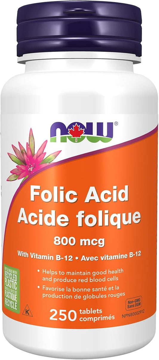 NOW Supplements, 叶酸 800 微克 + B-12(氰钴胺素)25 微克,B 族维生素,250 片