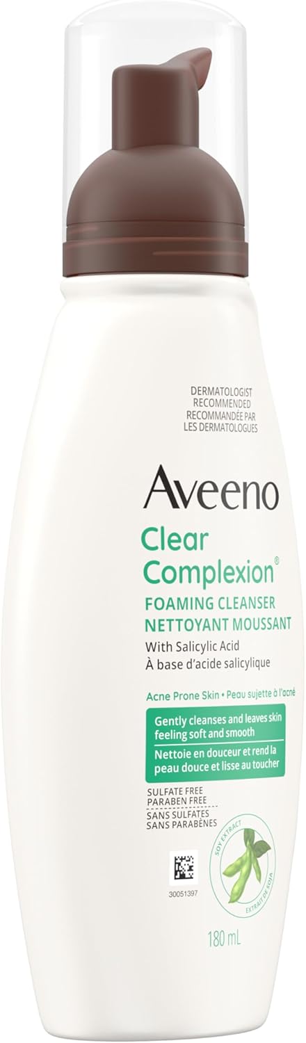 Aveeno Clear Complexion Foaming Cleanser, Acne Prone Skin, Scar, Acne Treatment, Hypoallergenic, 180-mL