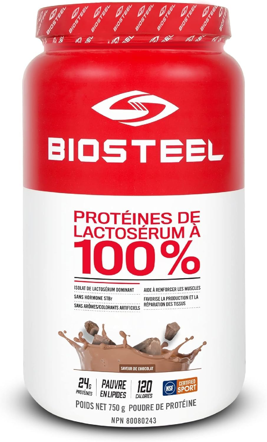 BioSteel Sports 巧克力 100% 乳清蛋白粉,rBGH 无激素、非转基因运动后配方,25 份