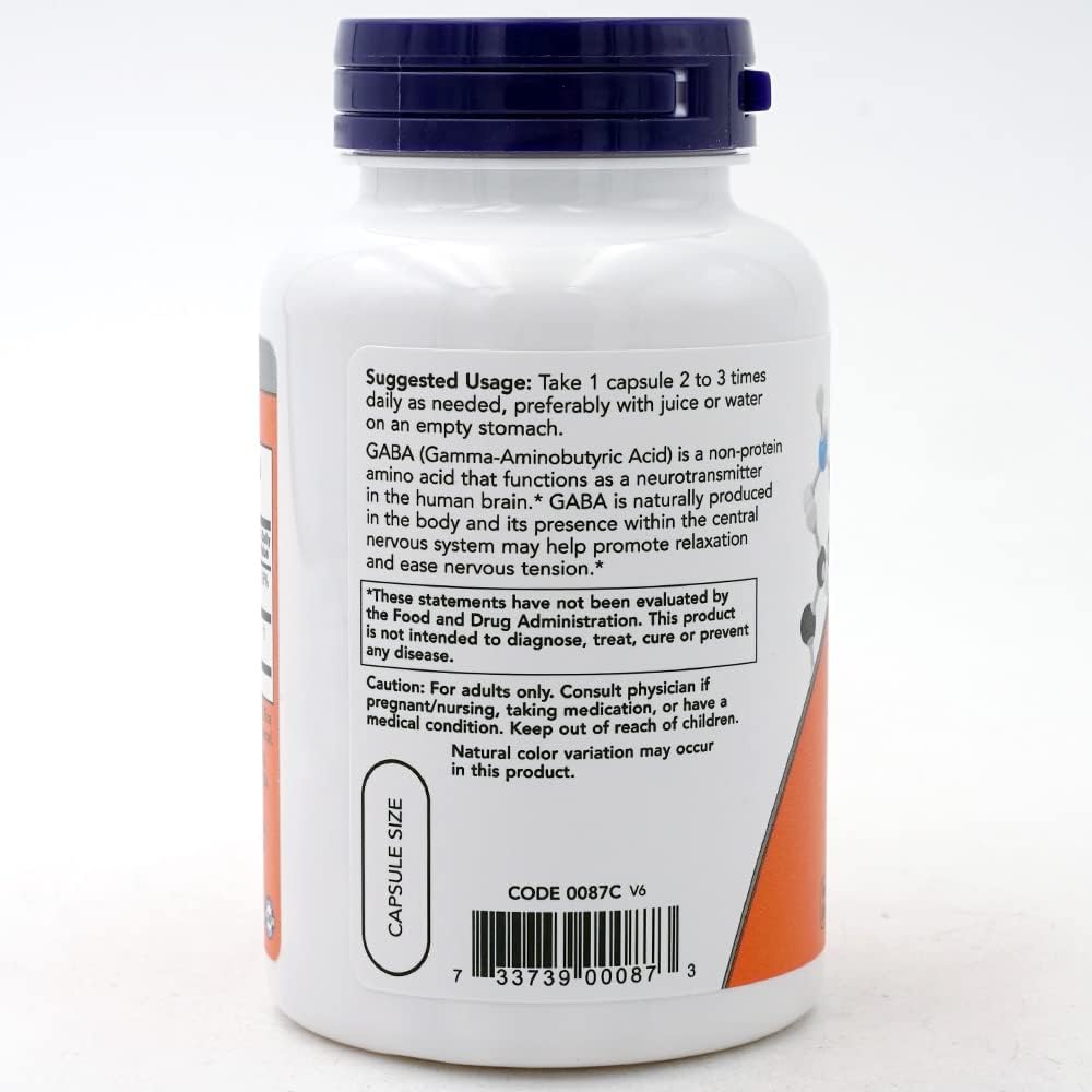 NOW Supplements,GABA(γ-氨基丁酸)500 毫克 + B-6,天然神经递质,100 粒素食胶囊