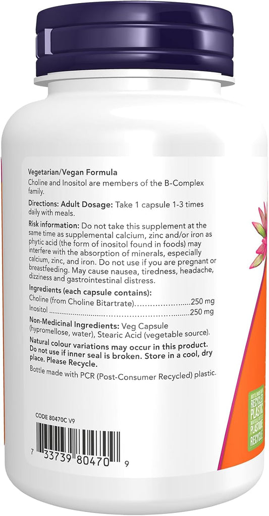 NOW Supplements, 胆碱和肌醇 500 毫克,健康神经传递*,神经系统健康,100 粒胶囊