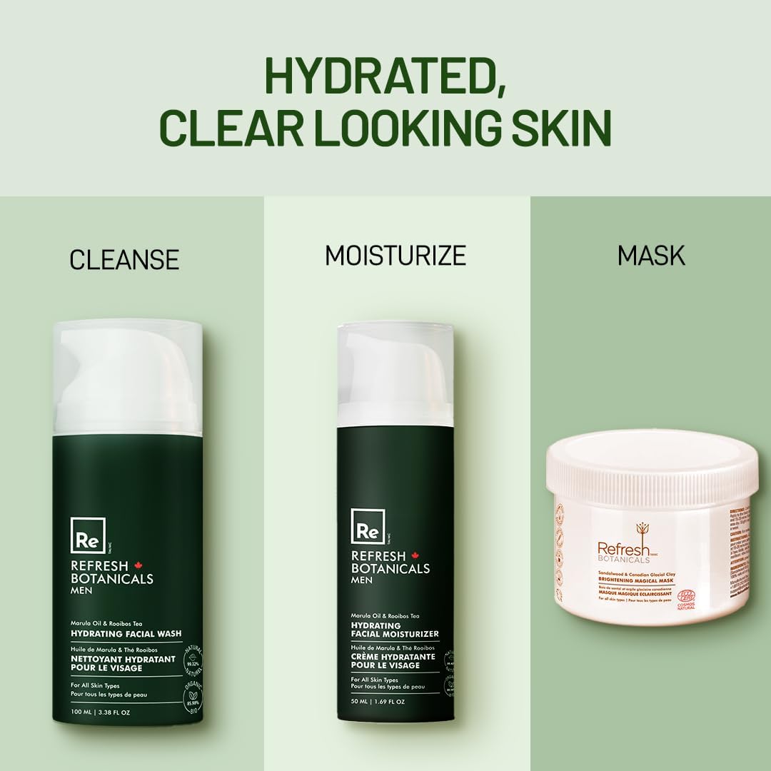 Refresh Botanicals Hydrating Facial Wash for Men | Gentle Daily Face Wash for All Skin Types | Facial Cleanser Infused with Marula Oil & Rooibos Tea | Soft, Smooth & Hydrating Skin Whole Day | 3.38 Oz