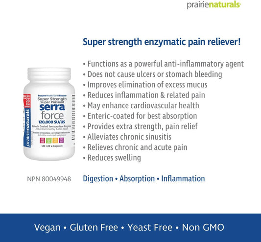 Prairie Naturals Super Strength Serra Force 120,000 SU VCaps Bonus - 140 Count