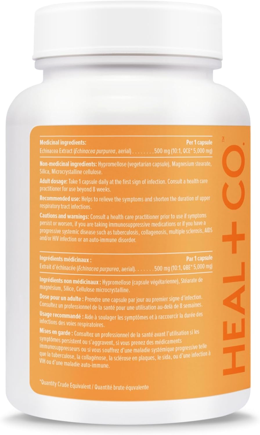 HEAL + CO. 紫锥菊补充剂 | 高效 10:1 提取物,每份 5000 毫克 | 免疫支持 | 120 x 500 毫克胶囊