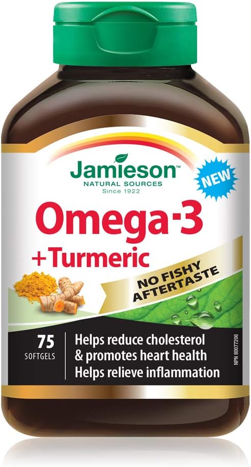 Jamieson No Fishy Aftertaste Omega-3 and Turmeric & Calcium Magnesium and Vitamin D3