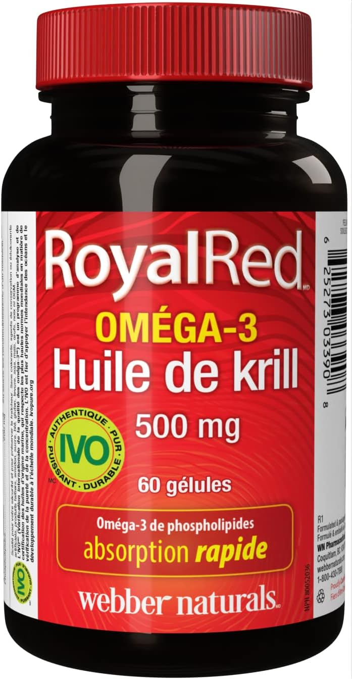 Webber Naturals RoyalRed 磷蝦油 1000 毫克,30 粒軟膠囊,支持心血管健康;RoyalRed 磷蝦油 500 毫克,60 粒軟膠囊,支持心血管健康和腦功能,具有抗氧化作用