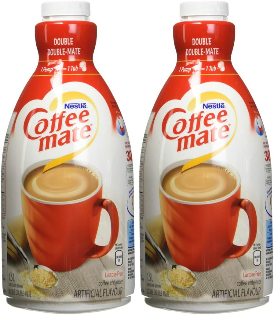 COFFEE-MATE 液体咖啡奶精,不含乳糖,双倍,无需冷藏,1.5 升泵瓶(2 瓶装)