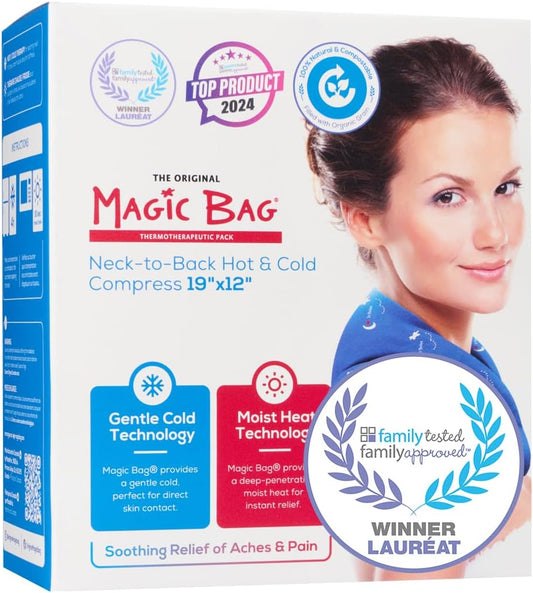 The Original Magic Bag Neck-to-Back Heating Compression, Hot/Cold Therapy for Neck Pain Relief, Awarded with the Family-Tested, Family-Approved Seal, Cordless, 48 x 31 cm (19” x 12”)