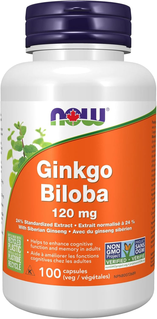 NOW Ginkgo Biloba 120Mg, 50:1 Extract, Cognitive and Memory Support, Vegan Veg Capsules, 100 Count