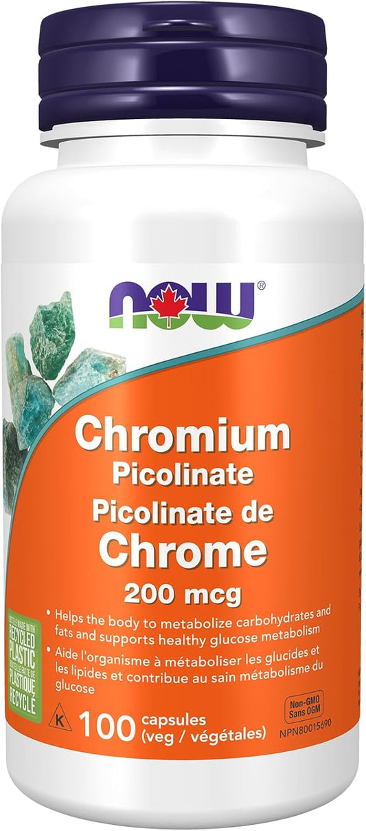 NOW Supplements, Chromium Picolinate 200 mcg, Insulin Co-Factor*, 100 Veg Capsules