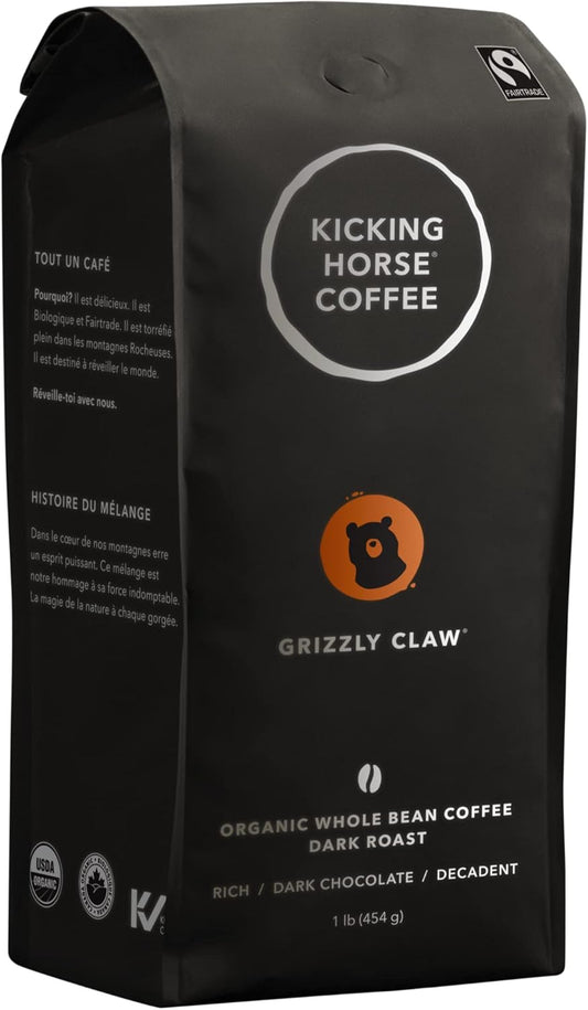 Kicking Horse Coffee,Grizzly Claw,深度烘焙,全豆,1 磅 - 有機認證,公平貿易 & Three Sisters,中度烘焙,研磨,284 克 - 有機認證,公平貿易,猶太潔食咖啡