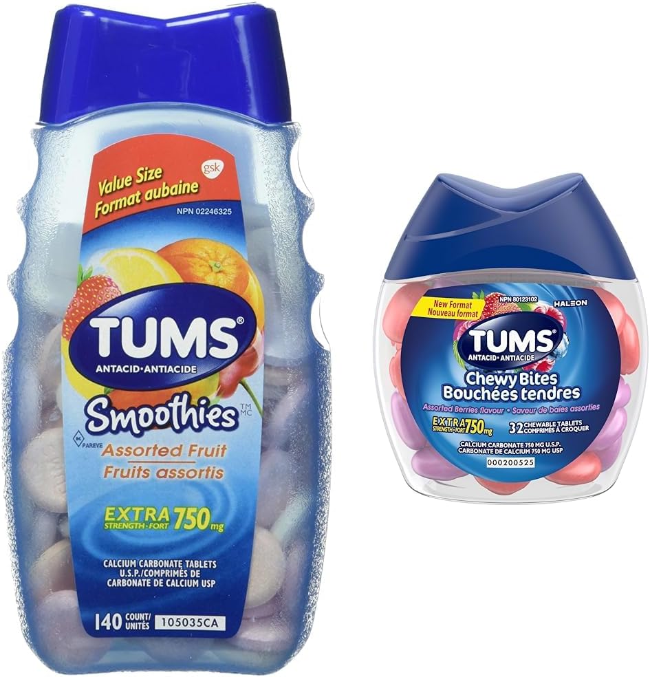 TUMS 強效冰沙,緩解胃灼熱,什錦水果味,140 片裝,以及軟糖,什錦漿果味,緩解胃灼熱的抗酸劑,32 片裝