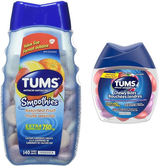 TUMS 強效冰沙,緩解胃灼熱,什錦水果味,140 片裝,以及軟糖,什錦漿果味,緩解胃灼熱的抗酸劑,32 片裝