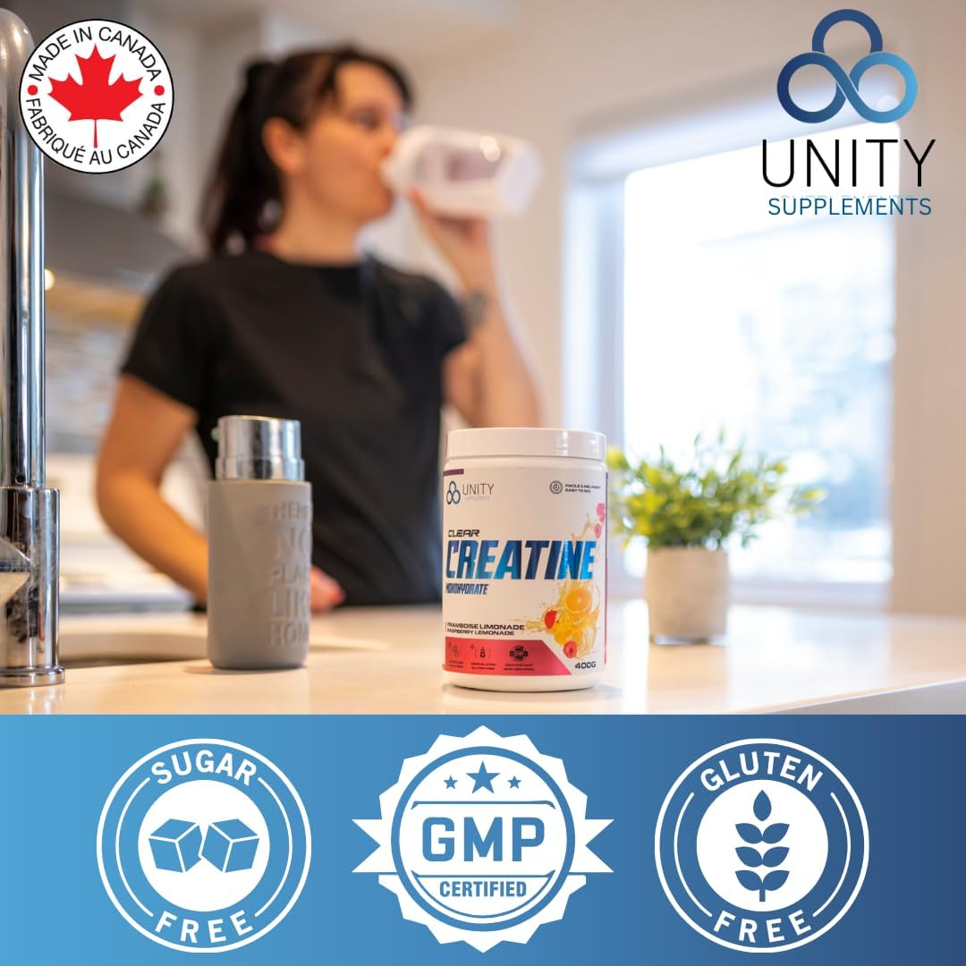 Unity Supplements 調味肌酸一水合物粉 - 促進肌肉生長、恢復、力量和性能 - 5 克純肌酸 - 60 份(400 克) - 易混合配方(覆盆子檸檬水)